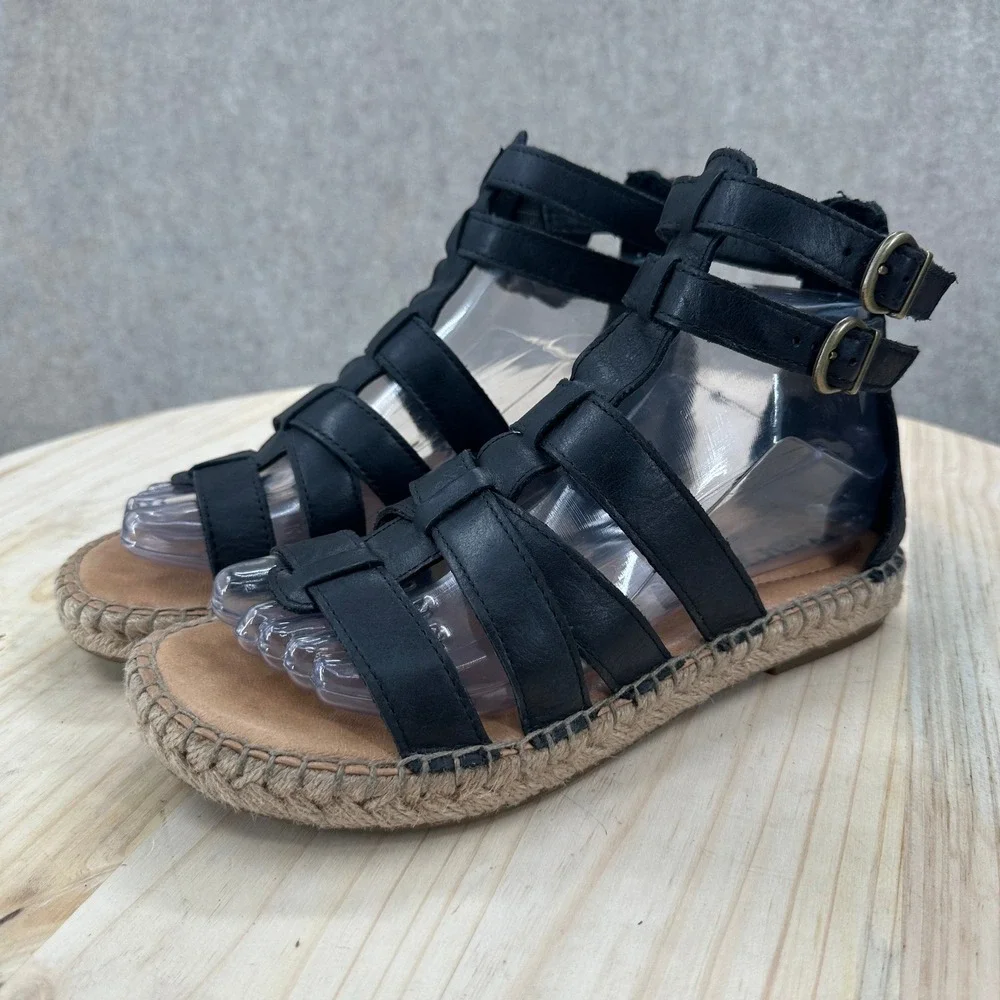 Born San Jacinto Sandals Women Size 7 Black Leather Espadrille Gladiator Strappy